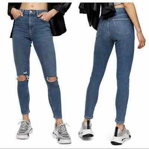 Topshop Jamie Ripped High Waist Crop Skinny Jeans in Blue/green